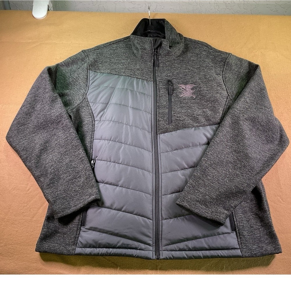 NRA Mens XL Hybrid Quilted Jacket Grey Melange Full Zip Insulated Performance